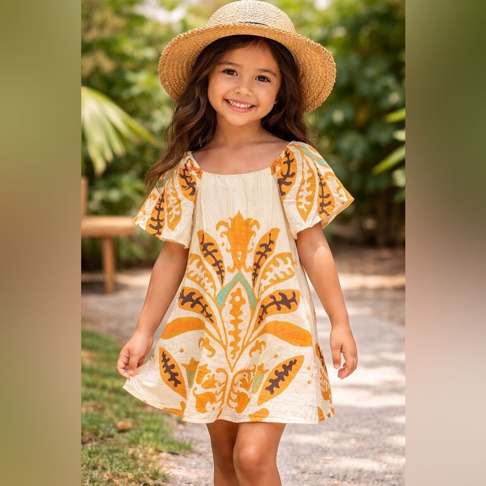 Zara Cream and Orange Kids Dress Size 9